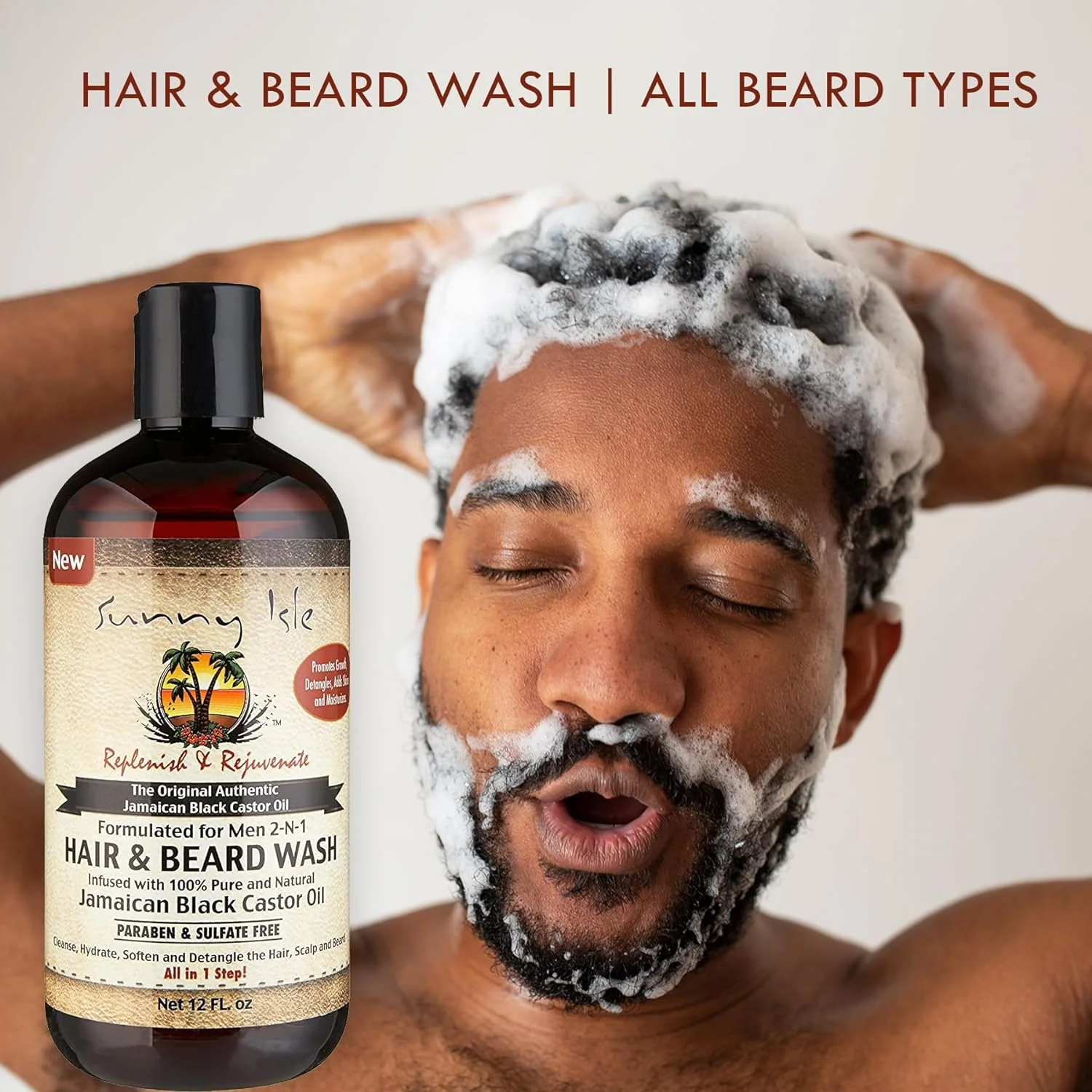 Sunny Isle Jamaican Black Castor Oil Formulated Just For Men 2-N-1 Hair & Beard Wash (360ml/12oz) - Image 7